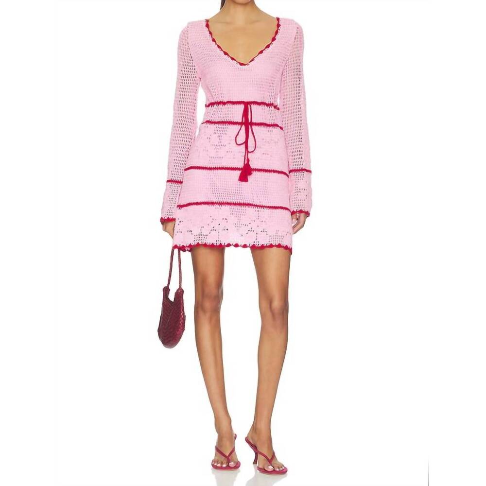 NEW SAYLOR stephanie stripe crochet dress in pink/red